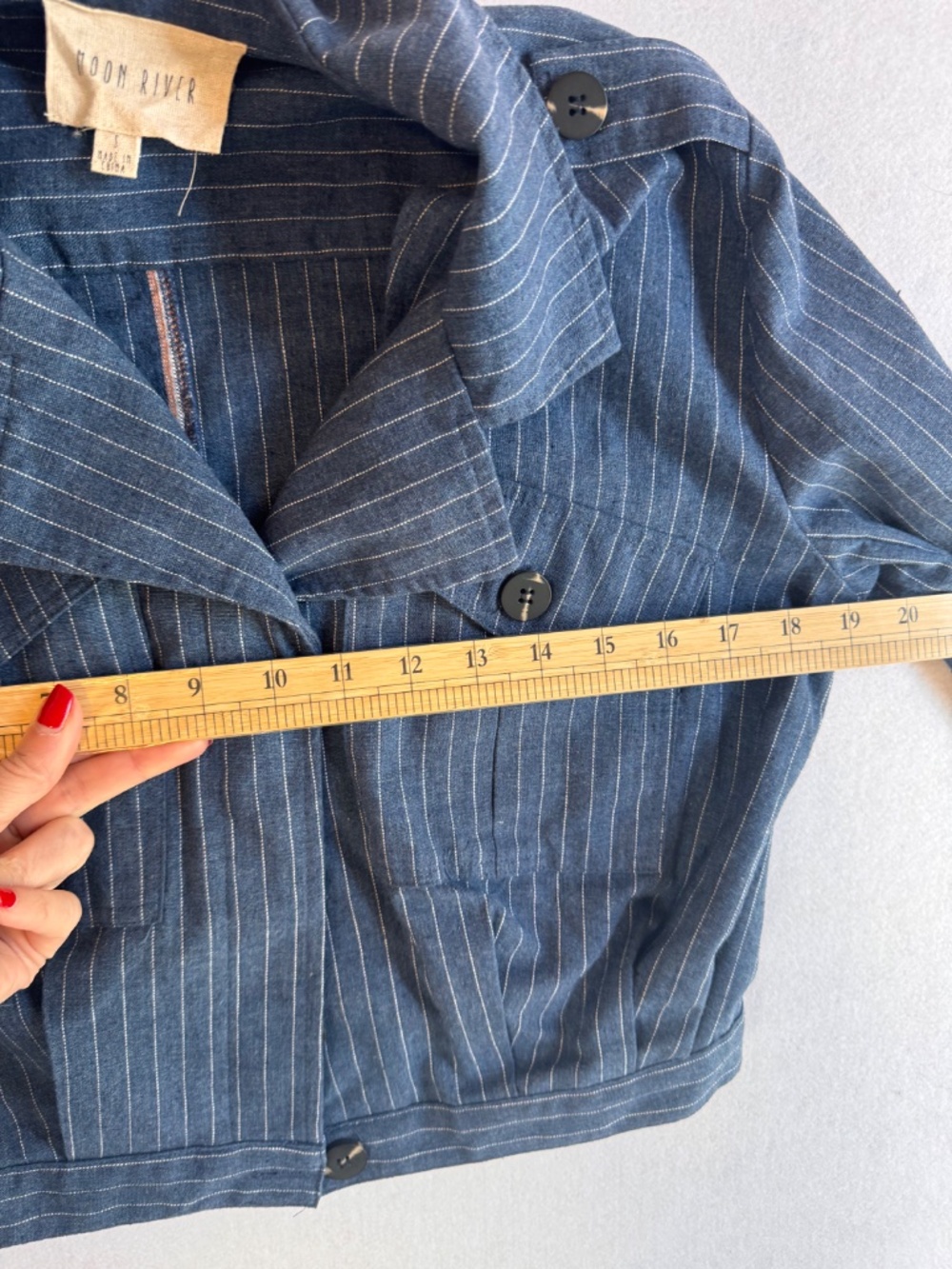 Nautical linen cotton blend Moon River Anthropologie blue stripe jacket Sm. - Picture 8 of 11